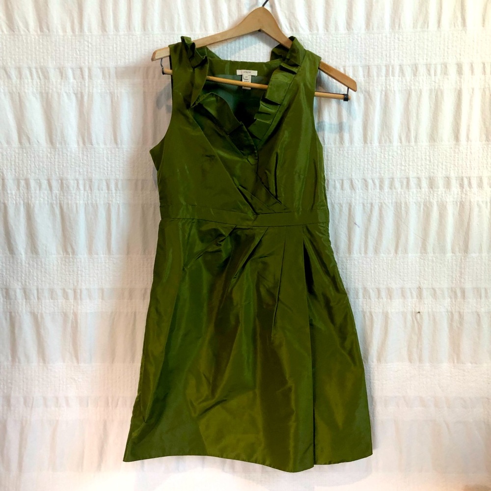 J. Crew silk mini dress, green, EUC